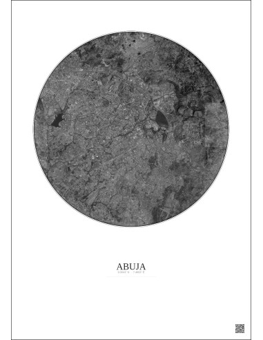Abuja Satellite View Poster 10km B&W | Gravura – Light background
