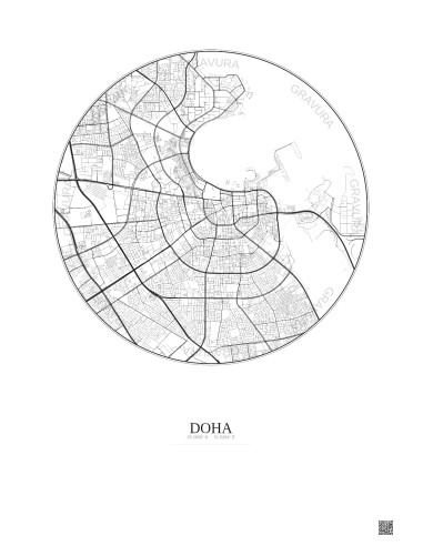 Doha City Map Poster 6km | Gravura – Light background