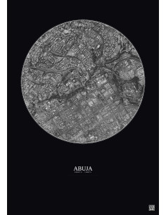 Abuja Satellite View Poster 2.5km B&W | Gravura – Dark background
