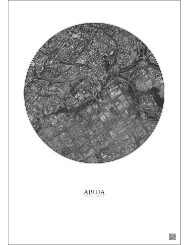 Abuja Satellite View Poster 2.5km B&W | Gravura – Light background