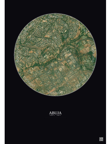 Affiche Abuja – Poster vue satellite 2.5km Couleur | Gravura – Fond foncé