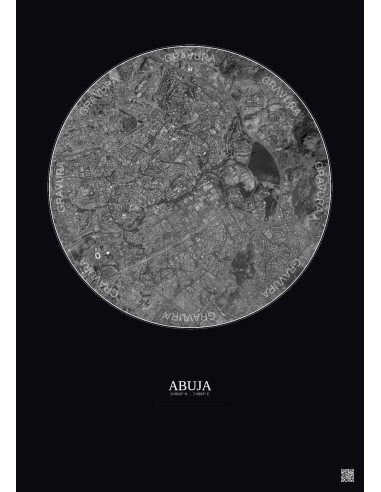 Abuja Satellite View Poster 6km B&W | Gravura – Dark background