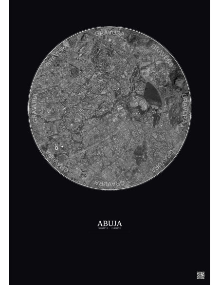 Abuja Satellite View Poster 6km B&W | Gravura – Dark background