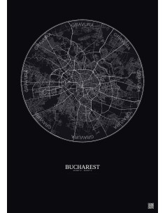Bucharest City Map Poster 10km | Gravura – Dark background