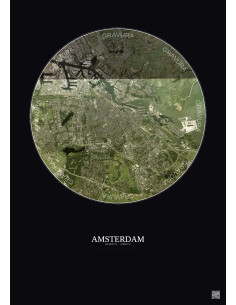 Amsterdam Satellite View Poster 10km Color | Gravura – Dark background