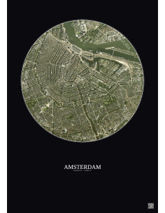 Amsterdam Satellite View Poster 2.5km Color | Gravura – Dark background