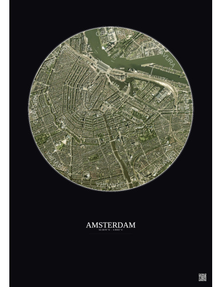 Amsterdam Satellite View Poster 2.5km Color | Gravura – Dark background