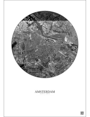 Amsterdam Satellite View Poster 6km B&W | Gravura – Light background