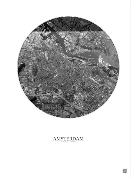 Amsterdam Satellite View Poster 6km B&W | Gravura – Light background