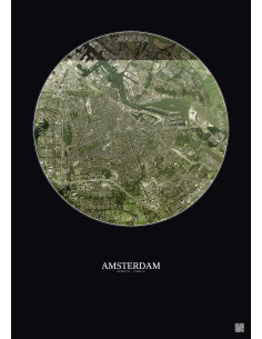 Amsterdam Satellite View Poster 6km Color | Gravura – Dark background