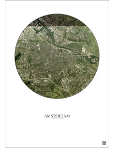 Affiche Amsterdam – Poster vue satellite 6km Couleur | Gravura – Fond clair