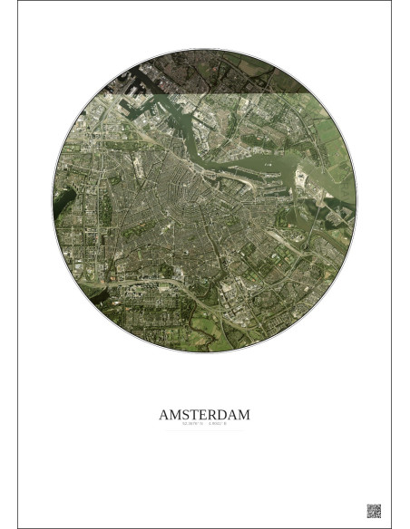 Affiche Amsterdam – Poster vue satellite 6km Couleur | Gravura – Fond clair