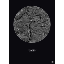 Affiche Prague – Poster vue satellite 6km N&B | Gravura – Fond foncé