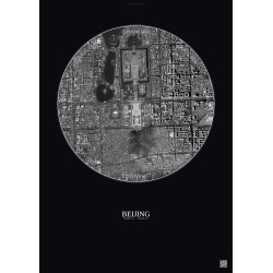 Affiche Beijing – Poster vue satellite 2.5km N&B | Gravura – Fond foncé