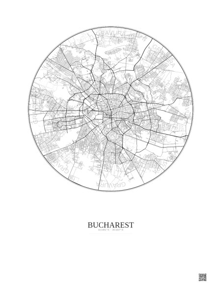 Bucharest City Map Poster 10km | Gravura – Light background