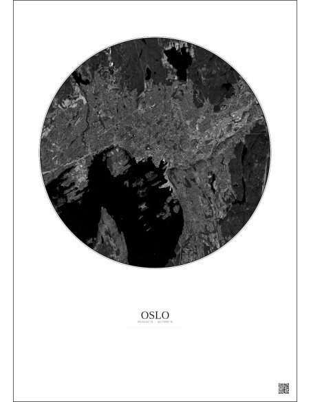 Affiche Oslo – Poster vue satellite 10km N&B | Gravura – Fond clair