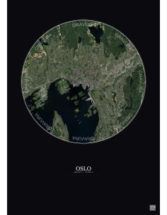 Affiche Oslo – Poster vue satellite 10km Couleur | Gravura – Fond foncé
