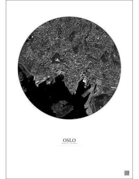 Oslo Satellite View Poster 2.5km B&W | Gravura – Light background
