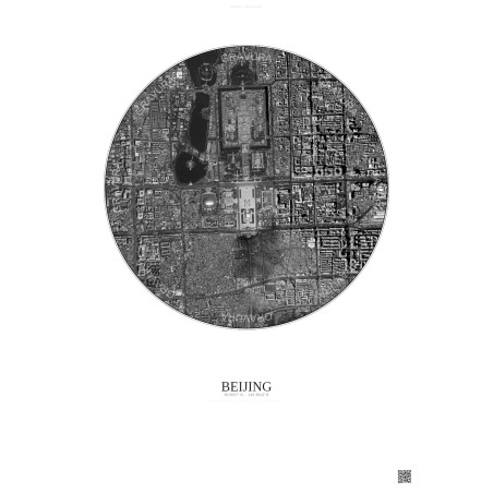 Affiche Beijing – Poster vue satellite 2.5km N&B | Gravura – Fond clair