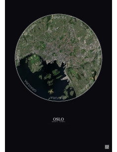 Oslo Satellite View Poster 6km Color | Gravura – Dark background