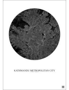 Affiche Kathmandu Metropolitan City – Poster vue satellite 10km N&B | Gravura – Fond clair