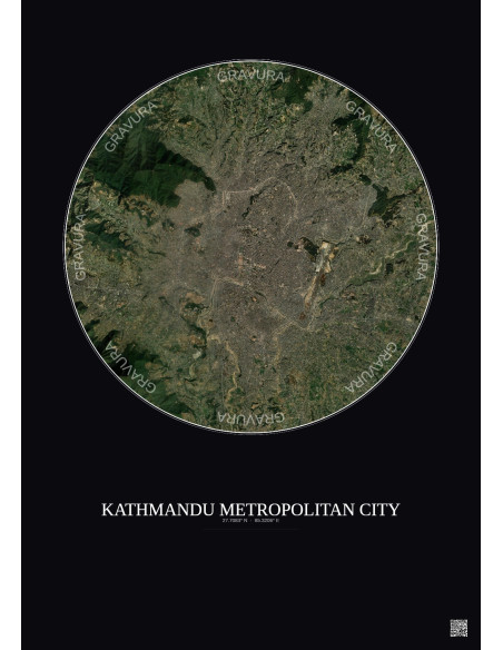 Affiche Kathmandu Metropolitan City – Poster vue satellite 10km Couleur | Gravura – Fond foncé