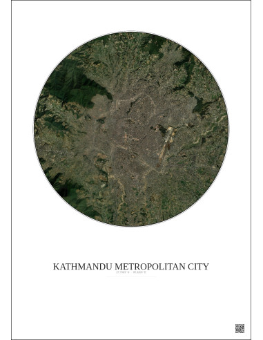 Affiche Kathmandu Metropolitan City – Poster vue satellite 10km Couleur | Gravura – Fond clair