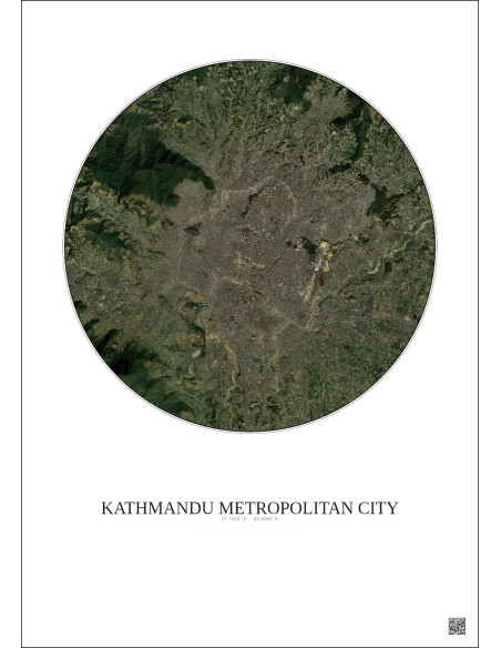 Affiche Kathmandu Metropolitan City – Poster vue satellite 10km Couleur | Gravura – Fond clair