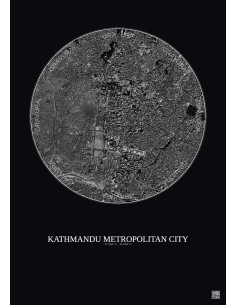 Affiche Kathmandu Metropolitan City – Poster vue satellite 2.5km N&B | Gravura – Fond foncé