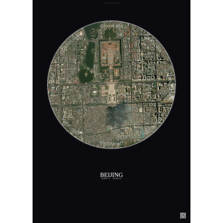 Affiche Beijing – Poster vue satellite 2.5km Couleur | Gravura – Fond foncé