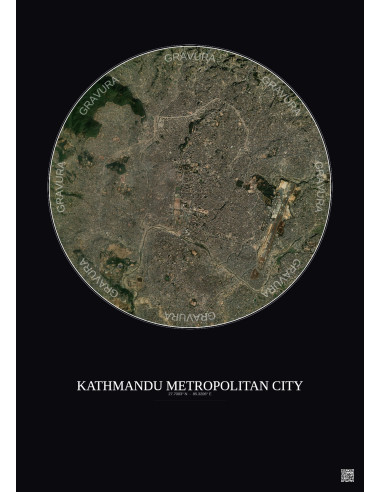 Affiche Kathmandu Metropolitan City – Poster vue satellite 6km Couleur | Gravura – Fond foncé