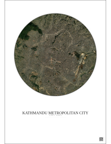 Affiche Kathmandu Metropolitan City – Poster vue satellite 6km Couleur | Gravura – Fond clair