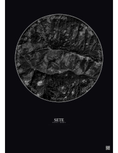 Affiche Sete – Poster vue satellite 2.5km N&B | Gravura – Fond foncé