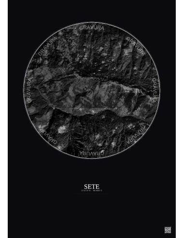 Affiche Sete – Poster vue satellite 2.5km N&B | Gravura – Fond foncé