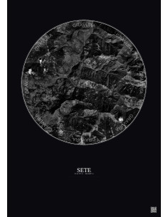 Affiche Sete – Poster vue satellite 10km N&B | Gravura – Fond foncé