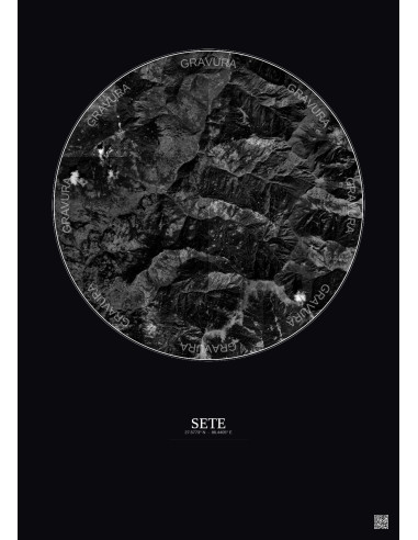 Affiche Sete – Poster vue satellite 10km N&B | Gravura – Fond foncé