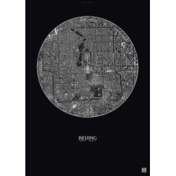 Affiche Beijing – Poster vue satellite 6km N&B | Gravura – Fond foncé