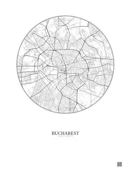 Affiche Bucharest – Poster carte de ville 6km | Gravura – Fond clair
