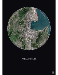 Affiche Wellington – Poster vue satellite 2.5km Couleur | Gravura – Fond foncé