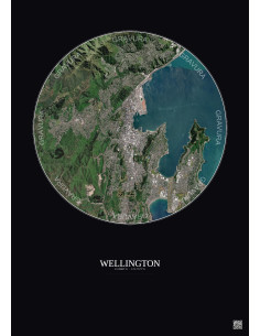 Affiche Wellington – Poster vue satellite 6km Couleur | Gravura – Fond foncé