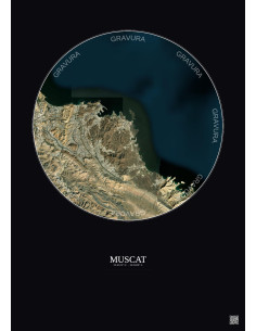 Affiche Muscat – Poster vue satellite 10km Couleur | Gravura – Fond foncé