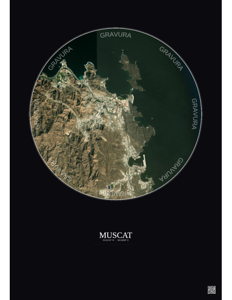 Affiche Muscat – Poster vue satellite 2.5km Couleur | Gravura – Fond foncé