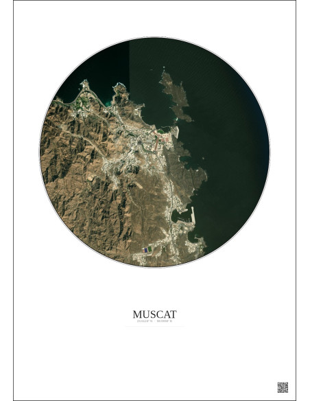 Affiche Muscat – Poster vue satellite 2.5km Couleur | Gravura – Fond clair