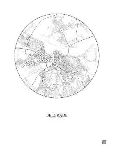 Affiche Belgrade – Poster carte de ville 10km | Gravura – Fond clair
