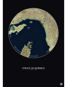 Strait Of Hormuz Satellite View Poster 100km Color | Gravura – Dark background