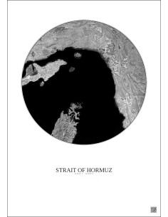 Strait Of Hormuz Satellite View Poster 100km B&W | Gravura – Light background