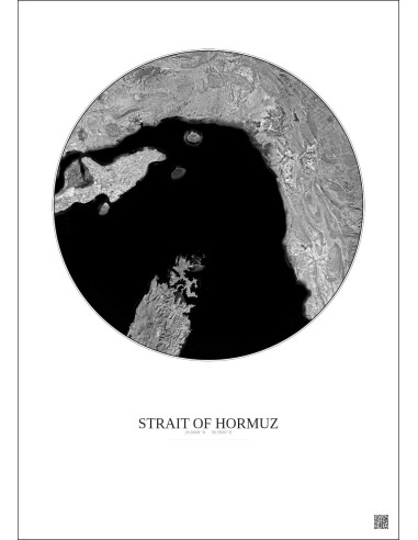 Strait Of Hormuz Satellite View Poster 100km B&W | Gravura – Light background