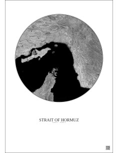 Strait Of Hormuz Satellite View Poster 150km B&W | Gravura – Light background