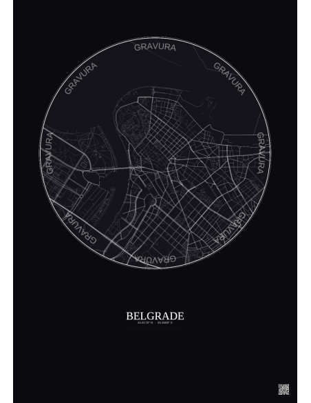 Affiche Belgrade – Poster carte de ville 2.5km | Gravura – Fond foncé