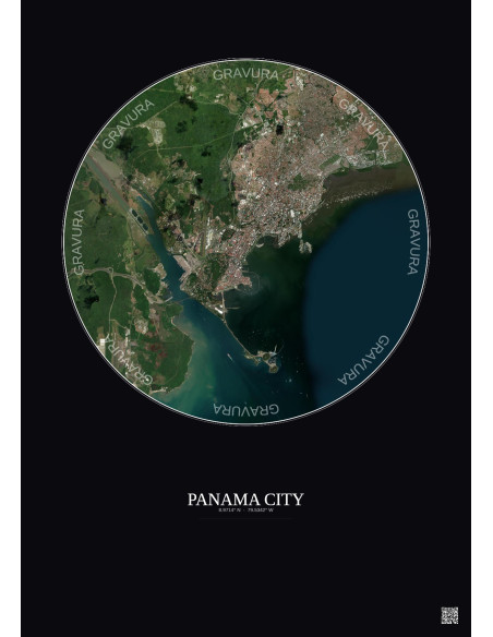 Panama City Satellite View Poster 10km Color | Gravura – Dark background